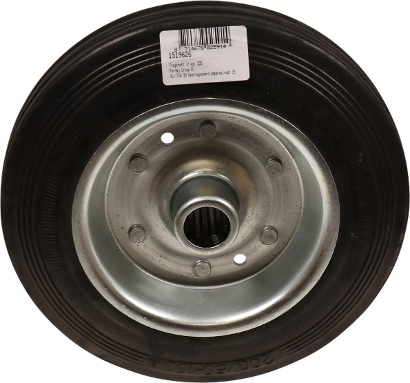Afbeeldingen van Kelfort Wiel 200 mm met rollager rubber loopvlak zwart gegalvaniseerd verzinkt