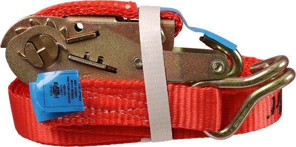 Afbeeldingen van Kelfort Spanband 25 mm 5 meter breeksterkte 1500 kilo ratel met haken rood