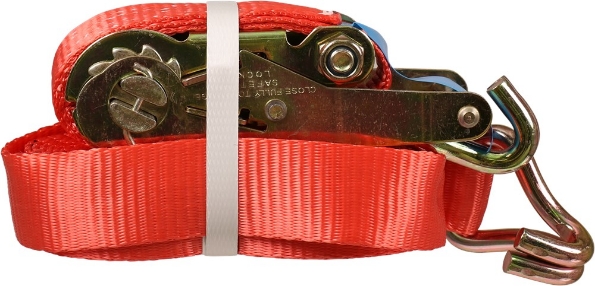 Afbeeldingen van Kelfort Spanband 35 mm 5 meter breeksterkte 3000 kilo ratel met haken rood