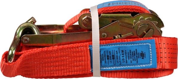 Afbeeldingen van Kelfort Spanband 50 mm 9 meter breeksterkte 5000 kilo ratel met haken rood