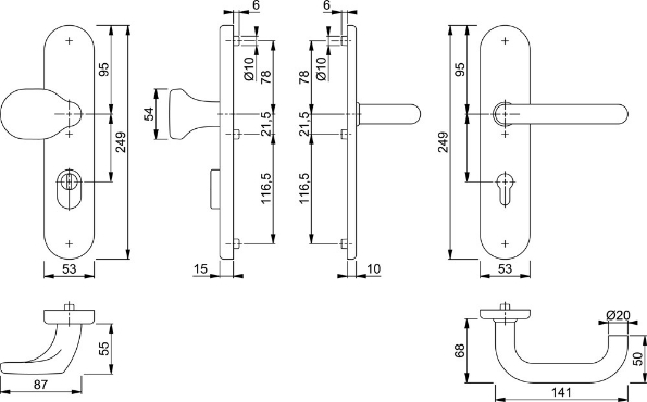 Afbeeldingen van HOPPE Veiligheids voordeurgarnituur Paris rvs deurdikte 52-57mm pc92 SKG3