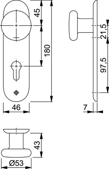 Afbeeldingen van HOPPE Knop op kortschild 53/273KP PC55 f1