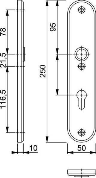Afbeeldingen van HOPPE Veiligheidsschild ovaal 3214 pc72 f1, massief afgerond, met krukveer, 10mm dik