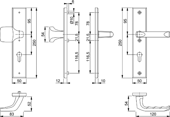 Afbeeldingen van HOPPE Veiligheids voordeurgarnituur London pc55 f1, 61g2235/2214/113, massief rechthoekig, deurdikte 35-40mm