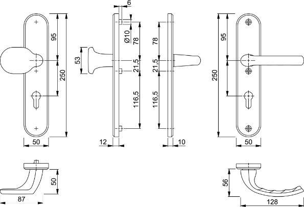 Afbeeldingen van HOPPE Veiligheids voordeurgarnituur Tokyo pc55 f1, 86g3235/3214/1710, massief afgerond, deurdikte 35-40mm