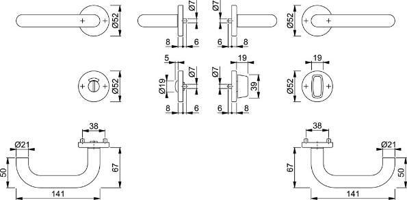Afbeeldingen van HOPPE Deurkrukgarnituur Paris E138Z/42KV/42KVS met wc rozetten