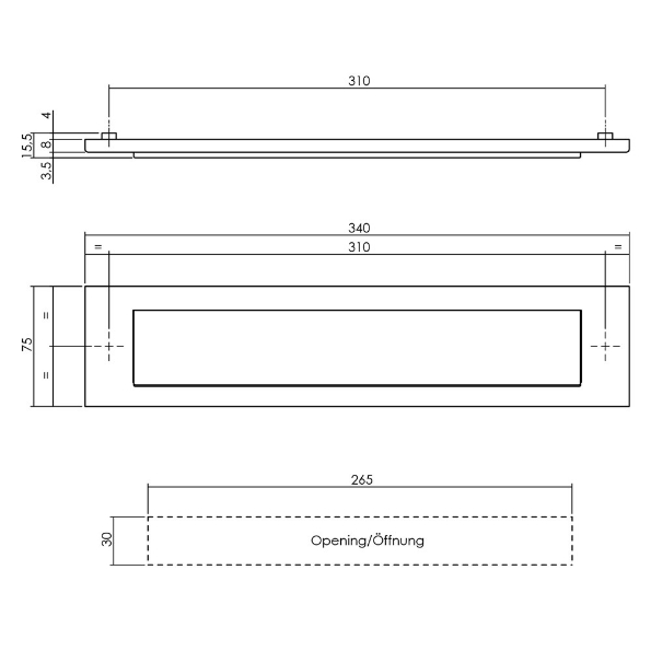 Afbeeldingen van INTERSTEEL Brievenbus met klep/regenrand rvs geborsteld 4000 340x75mm