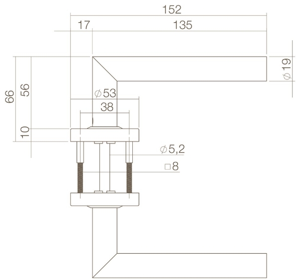 Afbeeldingen van INTERSTEEL Deurkruk Hoek 90° op rozet met ring met veer rvs geborsteld 0583