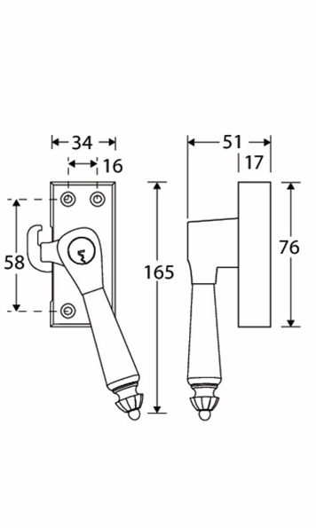Afbeeldingen van Mi Satori SKG Raamsluiting met sluitplaat, rechts Nouveau antiek nikkel/zwart