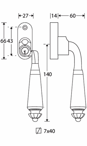 Afbeeldingen van Mi Satori SKG Draaikiep raamkruk afsluitbaar rechts Nouveau antiek nikkel/zwart