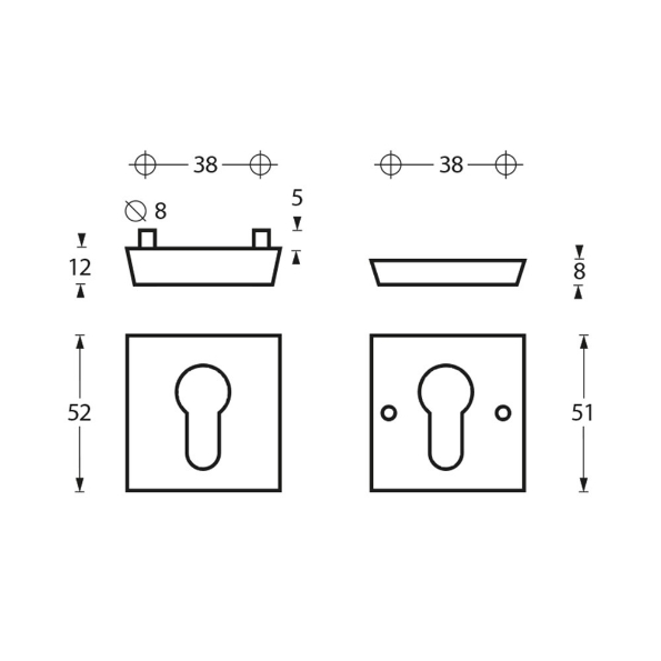 Afbeeldingen van INTERSTEEL Veiligheidsrozet SKG3 vierkant met cilindergat rvs geborsteld 3752