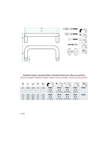 Afbeeldingen van Artitec Deurgreep dubbel gebogen  rvs - Ø25 mm / 300 mm PH61
