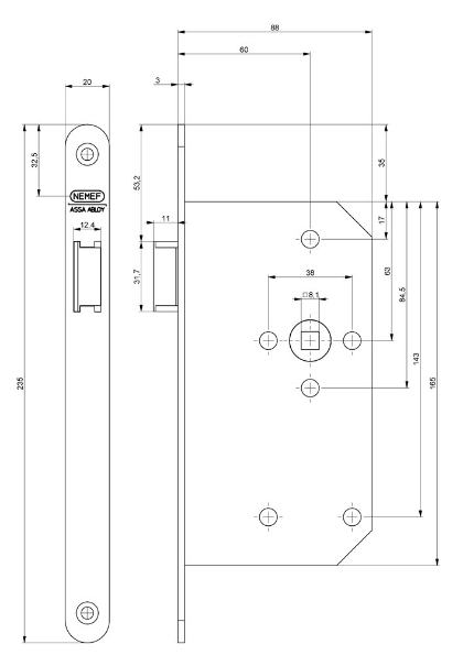 Afbeeldingen van Nemef Loopslot 435 RVS 60 mm draairichting 1+3