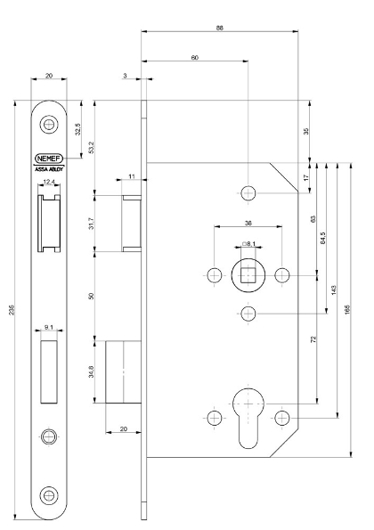 Afbeeldingen van Nemef Deurslot 449 PC72 60 mm RVS draairichting 1+3