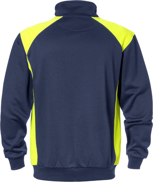 Afbeeldingen van FRISTADS Sweater Met Korte Rits 7048 SHV Marineblauw/fluor geel S