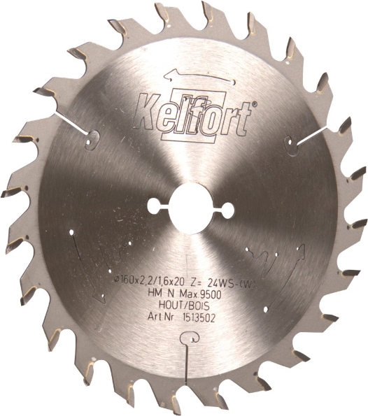 Afbeeldingen van Kelfort Cirkelzaagblad hard metaal, 160 x 2.2 mm, asgat 20 mm, 24 tanden, ws-w