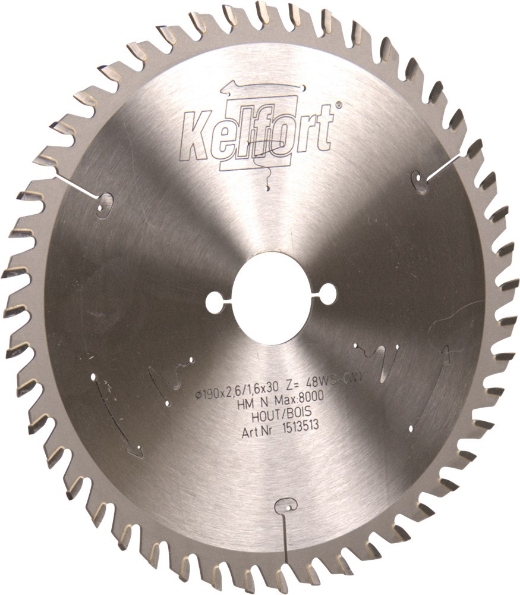 Afbeeldingen van Kelfort Cirkelzaagblad hard metaal, 190 x 2.6 mm, asgat 30 mm, 48 tanden, ws-w