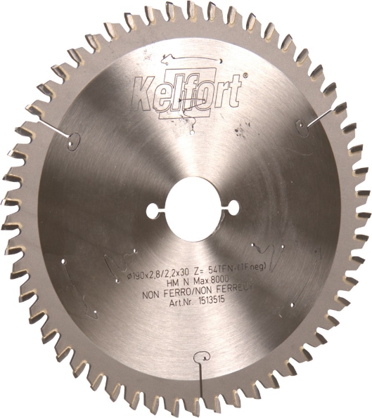 Afbeeldingen van Kelfort Cirkelzaagblad hard metaal, 190 x 2.6 mm, asgat 30 mm, 54 tanden, tfn-tfneg