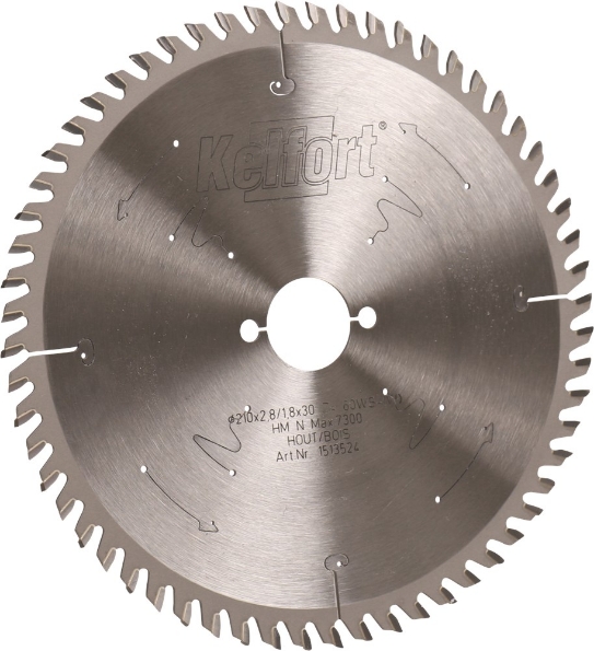 Afbeeldingen van Kelfort Cirkelzaagblad hard metaal, 210 x 2.8 mm, asgat 30 mm, 60 tanden, ws-w