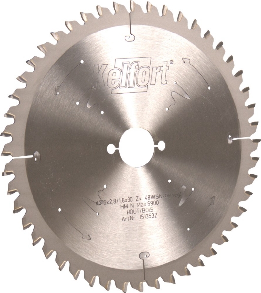 Afbeeldingen van Kelfort Cirkelzaagblad hard metaal, 216 x 2.8 mm, asgat 30 mm, 48 tanden, wsn-wneg