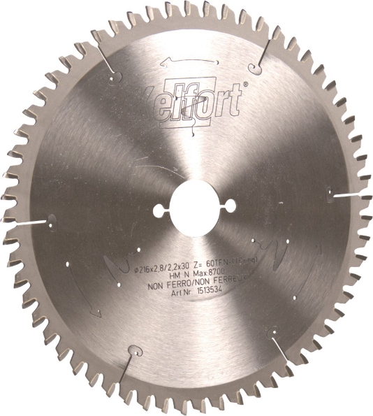 Afbeeldingen van Kelfort Cirkelzaagblad hard metaal, 216 x 2.8 mm, asgat 30 mm, 60 tanden, tfn-tfneg