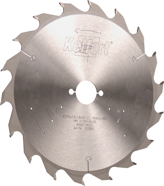 Afbeeldingen van Kelfort Cirkelzaagblad hard metaal, 235 x 2.8 mm, asgat 30 mm, 18 tanden, ws-f