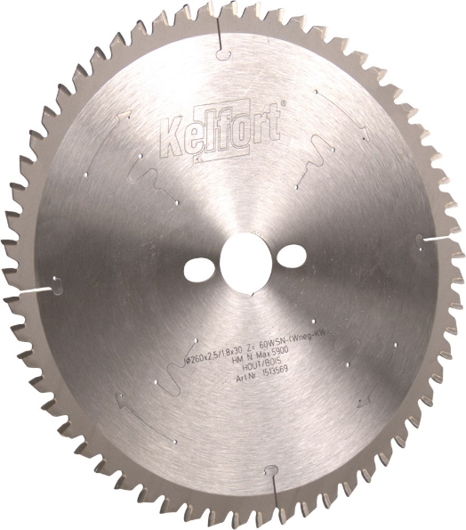 Afbeeldingen van Kelfort Cirkelzaagblad hard metaal, 260 x 2.5 mm, asgat 30 mm, 60 tanden, ws-kw