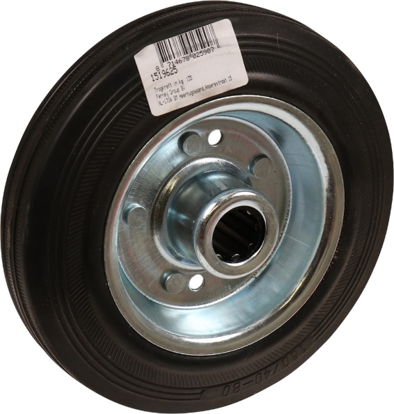 Afbeeldingen van Kelfort Wiel 160 mm met rollager rubber loopvlak zwart gegalvaniseerd verzinkt