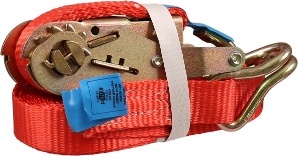 Afbeeldingen van Kelfort Spanband 25 mm 5 meter breeksterkte 1500 kilo ratel met haken rood