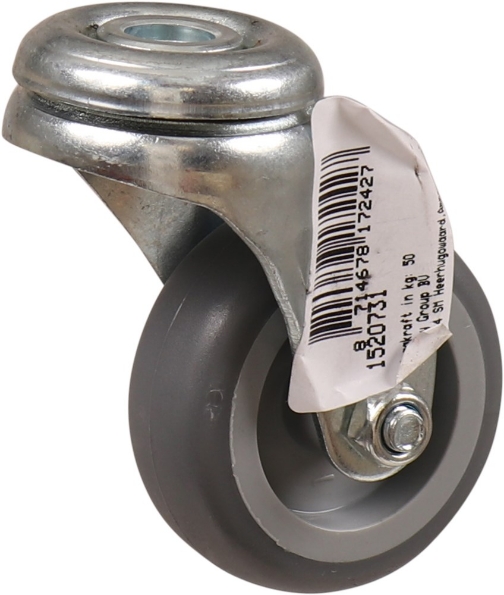 Afbeeldingen van Kelfort Zwenkwiel 75 mm met glijlager met boutgat grijs rubber gegalvaniseerd verzinkt