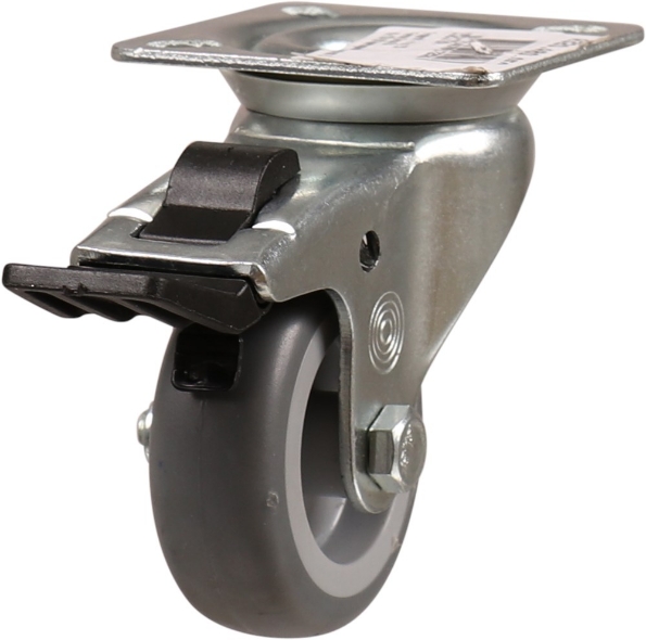 Afbeeldingen van Kelfort Zwenkwiel 50 mm met glijlager met bevestigingsplaat met rem grijs rubber gegalvaniseerd verzinkt