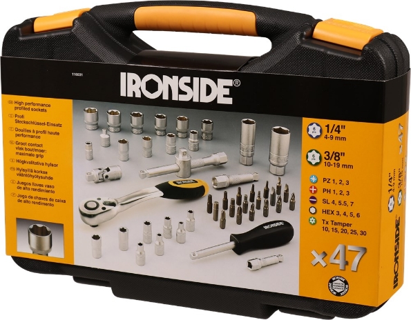 Afbeeldingen van Ironside Doppen-/bitset 1/4" + 3/8" 47 delig