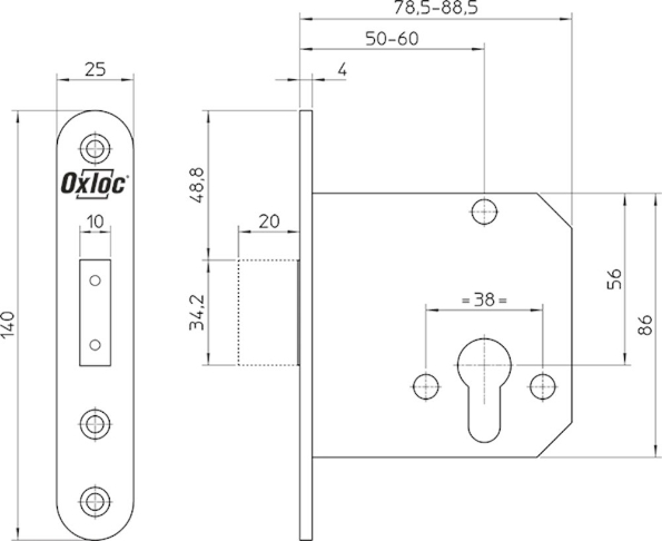 Afbeeldingen van Oxloc bijzetslot, doornmaat 60 mm, skg**