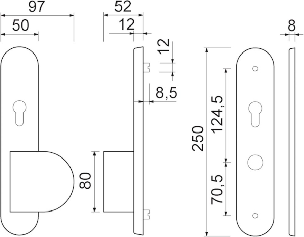 Afbeeldingen van Oxloc veiligheids seniorengarnituur, inclusief gatdeel, links, massief, ronde hoek, f1