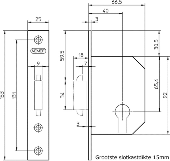 Afbeeldingen van Nemef Schuifdeurslot 608/5 40mm pc messing