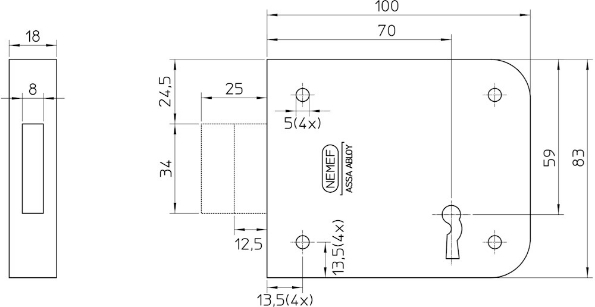 Afbeeldingen van Nemef Oplegdeurslot, klaviersleutel 91 kelderbandslot 70 mm