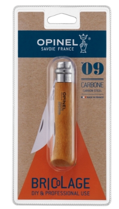 Afbeeldingen van Zakmes nr.09 Carbon,Opinel Classic Lemmet niet RVS. Heft van beukenhout.