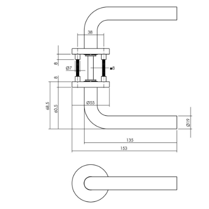 Afbeeldingen van INTERSTEEL Deurkruk Recht op rozet EN1906/4 rvs geborsteld 1316 L-Model