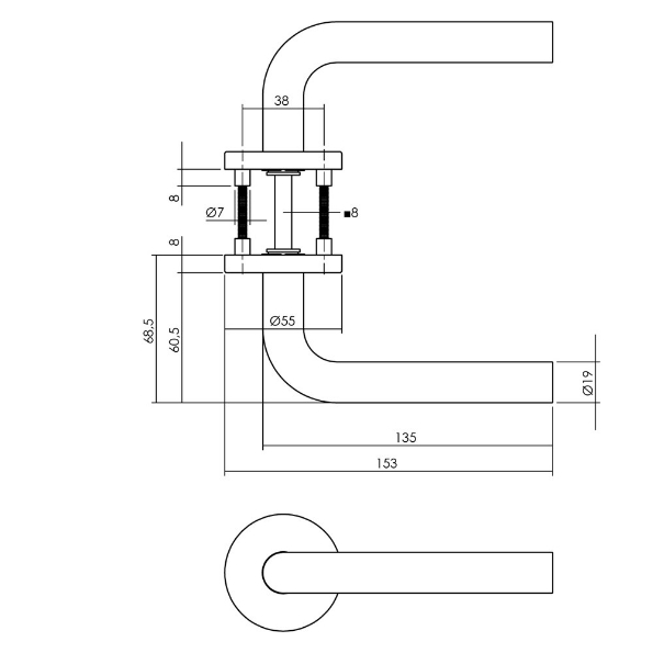 Afbeeldingen van INTERSTEEL Deurkruk Recht op rozet EN1906/4 rvs geborsteld 1316 L-Model