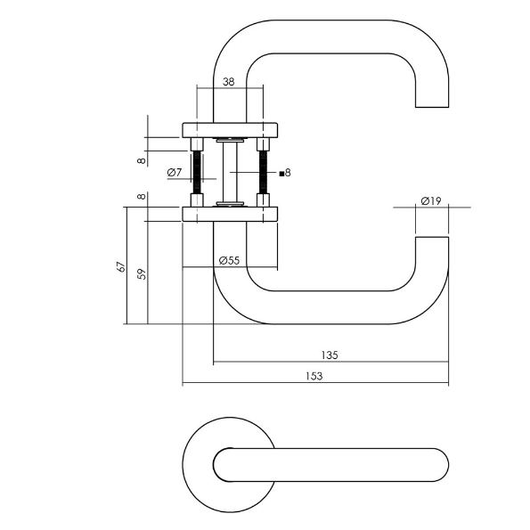 Afbeeldingen van INTERSTEEL Deurkruk Rond op rozet EN1906/4 rvs geborsteld 1315 D-Model