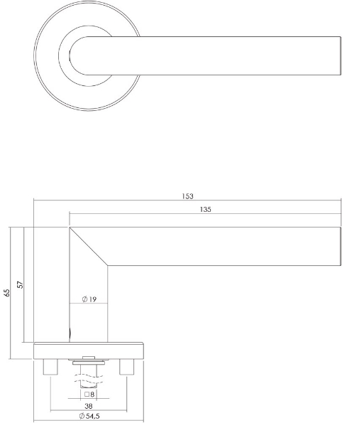 Afbeeldingen van INTERSTEEL Deurkruk Recht Hoek 90° op rond EN1906/4 rozet rvs geborsteld 1317 Haak model