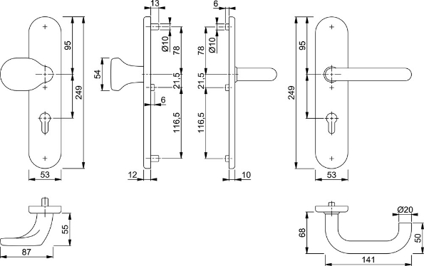 Afbeeldingen van HOPPE Veiligheids voordeurgarnituur Paris pc72 rvs E86G/3331/3310/138Z