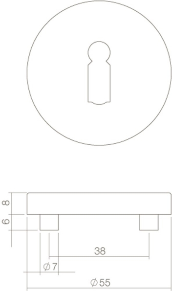 Afbeeldingen van INTERSTEEL Rozet rond 55 mm met sleutelgat rvs geborsteld 3522