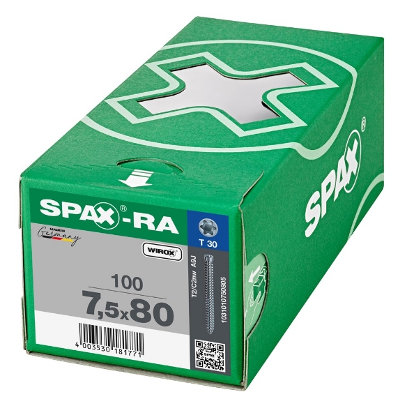 Afbeeldingen van SPAX Kozijnschroef cilinderkop T-STAR plus staal geg T30 7,5 x 80 ck