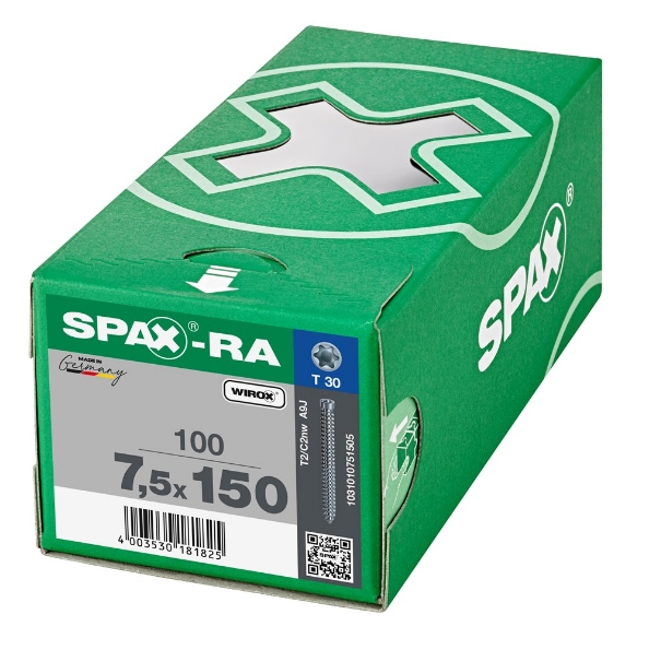 Afbeeldingen van SPAX Kozijnschroef cilinderkop T-STAR plus staal geg T30 7,5 x 150 ck