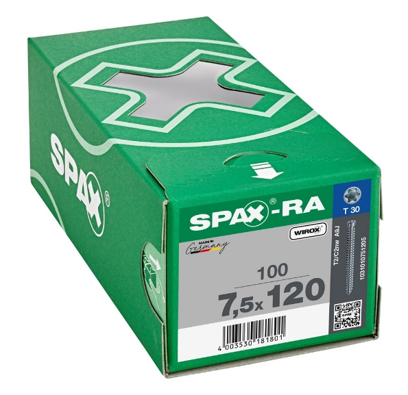 Afbeeldingen van SPAX Kozijnschroef cilinderkop T-STAR plus staal geg T30 7,5 x 120 ck