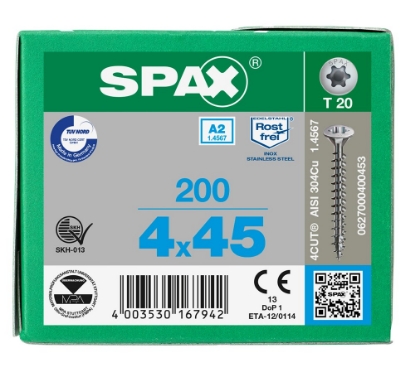 Afbeeldingen van SPAX Spaanplaatschroef, bolverzonken kop, t20, rvs a2, 4.0 x 45 mm