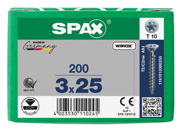Afbeeldingen van SPAX Spaanplaatschroef, 3.0 x 25 mm, t10, platkop, gegalvaniseerd, verzinkt