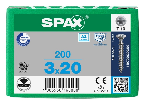 Afbeeldingen van SPAX spaanplaatschroef, 3.0 x 20 mm, t10, rvs