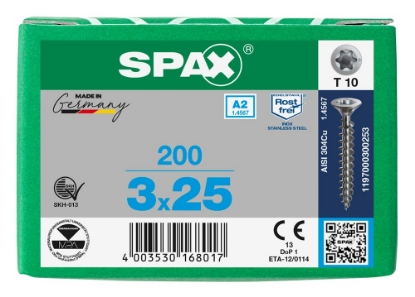 Afbeeldingen van SPAX spaanplaatschroef, 3.0 x 25 mm, t10, rvs